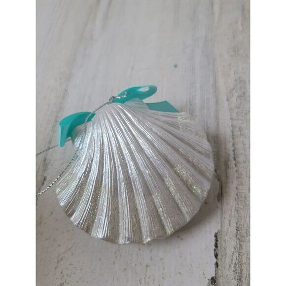 Silver glitter shell bow ornament Xmas decor sea ocean - Picture 4 of 4